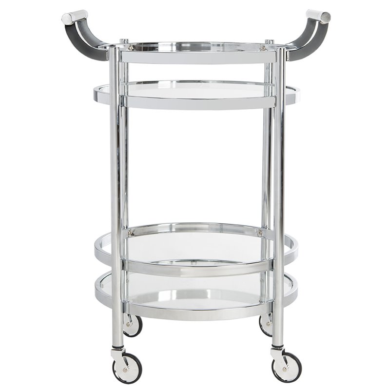 Pemberly Row Contemporary 2 Tier Glass Bar Cart in Chrome Finish