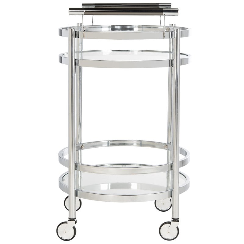 Pemberly Row Contemporary 2 Tier Glass Bar Cart in Chrome Finish
