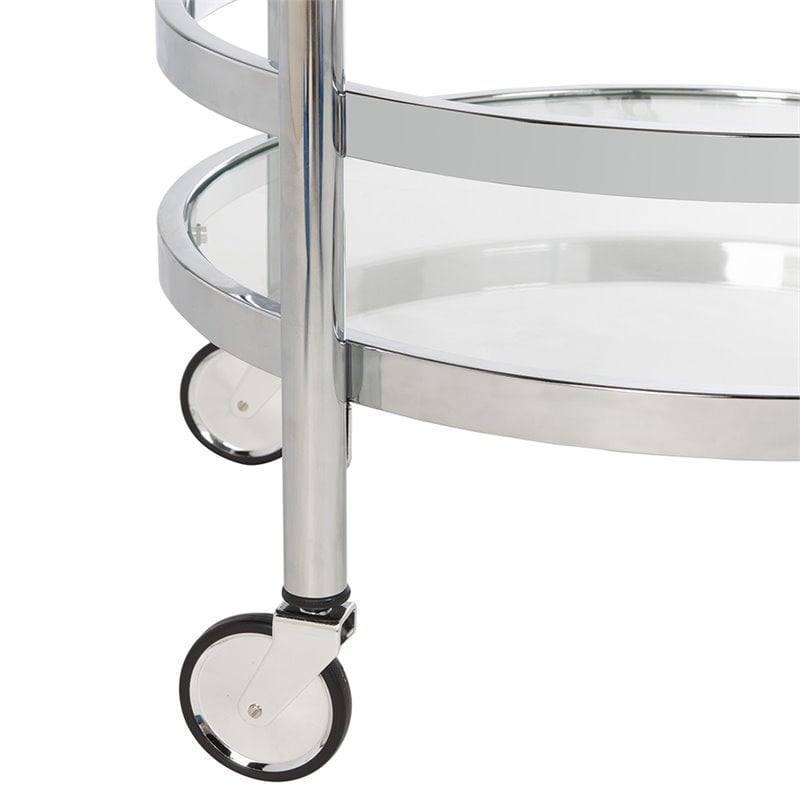 Pemberly Row Contemporary 2 Tier Glass Bar Cart in Chrome Finish