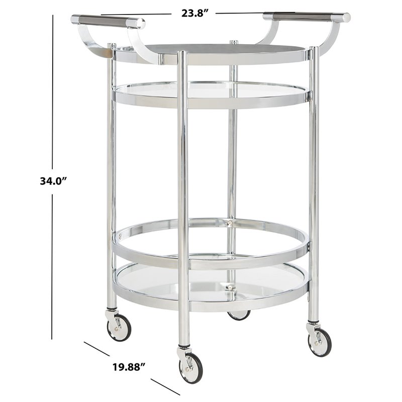 Pemberly Row Contemporary 2 Tier Glass Bar Cart in Chrome Finish