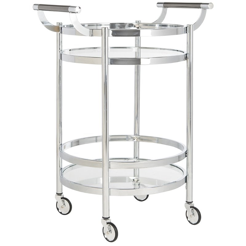 Pemberly Row Contemporary 2 Tier Glass Bar Cart in Chrome Finish