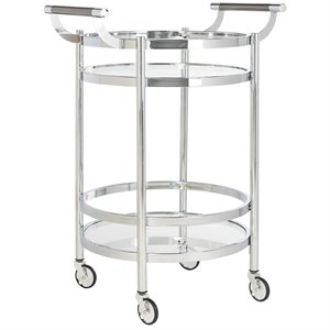 Pemberly Row Contemporary 2 Tier Glass Bar Cart in Chrome Finish