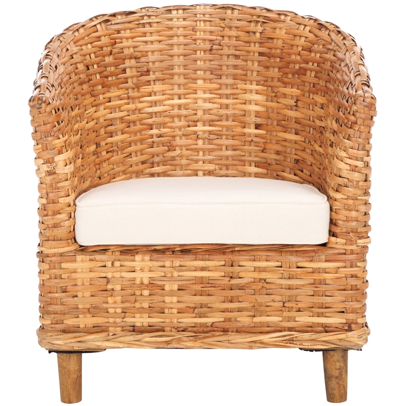 Pemberly Row Contemporary Mango Wood Barrel Chair in Honey Finish
