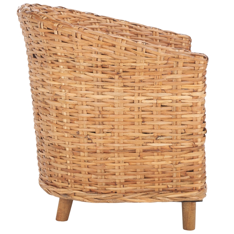 Pemberly Row Contemporary Mango Wood Barrel Chair in Honey Finish