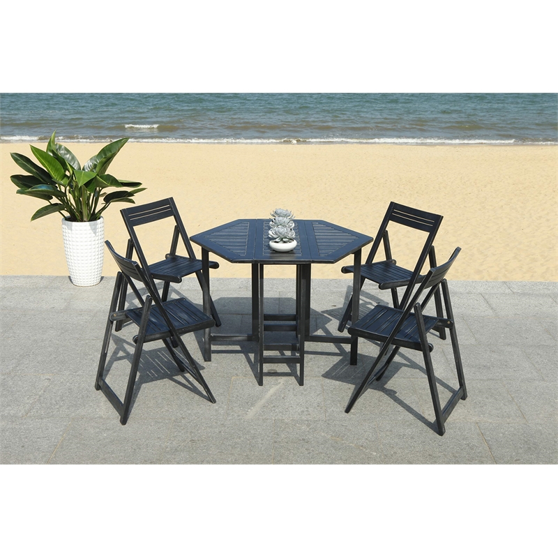 Pemberly Row Contemporary 5 Piece Patio Dining Set in Black Finish