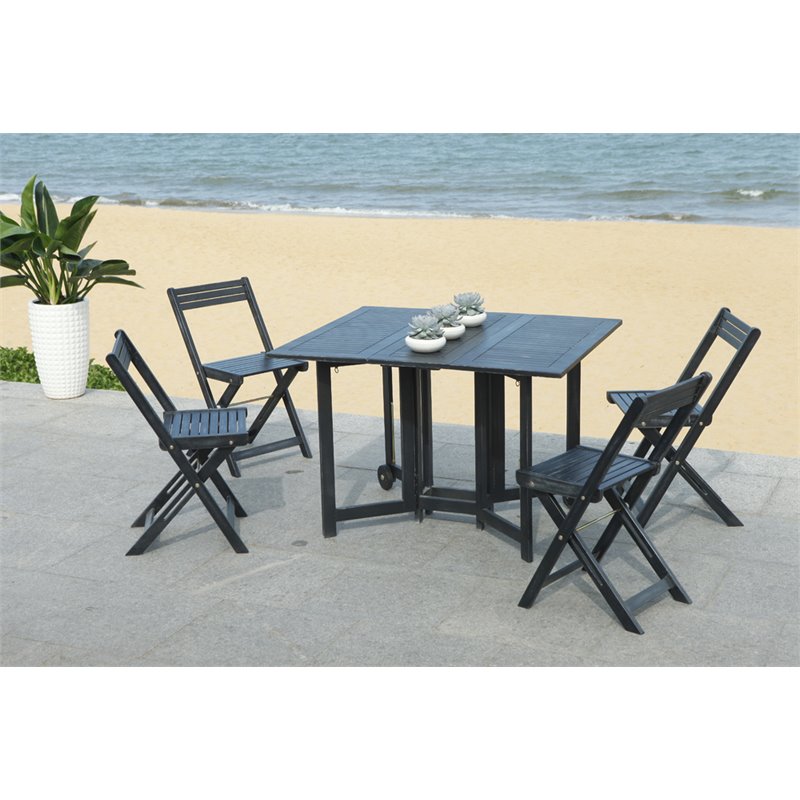 Pemberly Row Contemporary 5 Piece Patio Dining Set in Black Finish