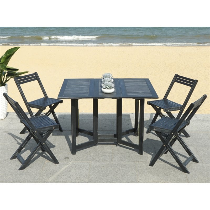 Pemberly Row Contemporary 5 Piece Patio Dining Set in Black Finish