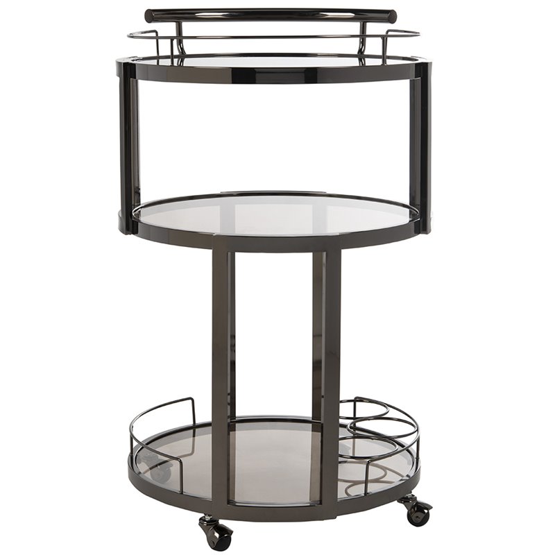 Pemberly Row Contemporary 3 Tier Glass Bar Cart in Gunmetal Finish