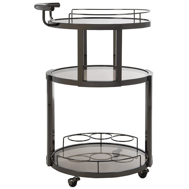 Pemberly Row Contemporary 3 Tier Glass Bar Cart in Gunmetal Finish