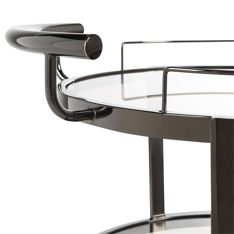 Pemberly Row Contemporary 3 Tier Glass Bar Cart in Gunmetal Finish
