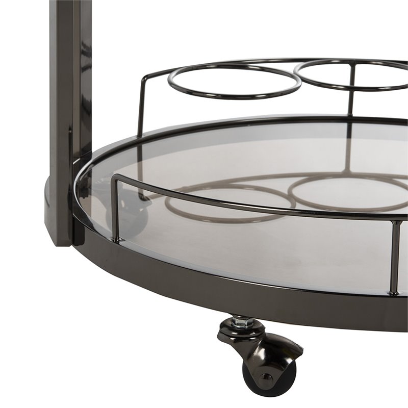 Pemberly Row Contemporary 3 Tier Glass Bar Cart in Gunmetal Finish