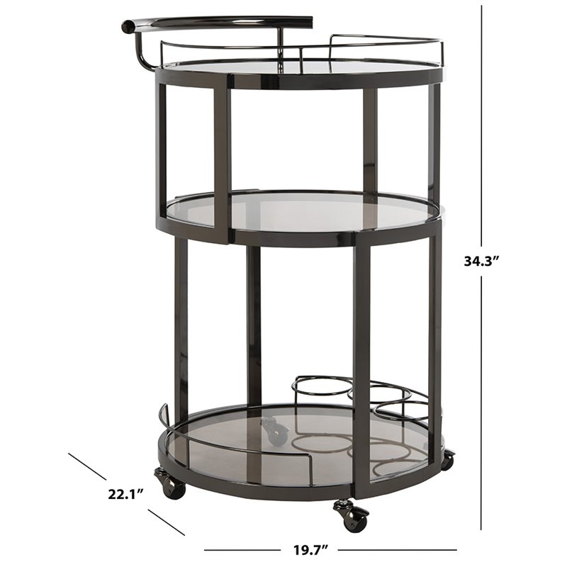 Pemberly Row Contemporary 3 Tier Glass Bar Cart in Gunmetal Finish