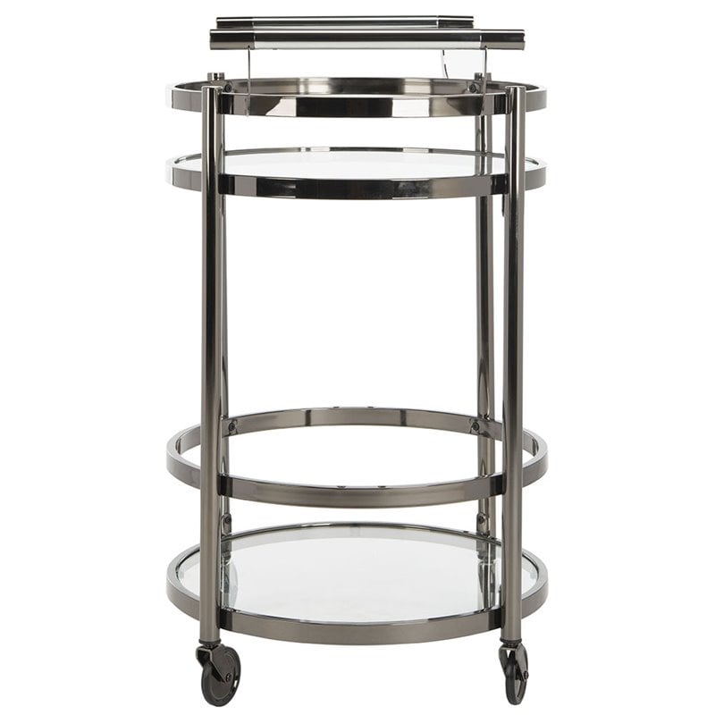 Pemberly Row Contemporary 2 Tier Glass Bar Cart in Gunmetal Finish