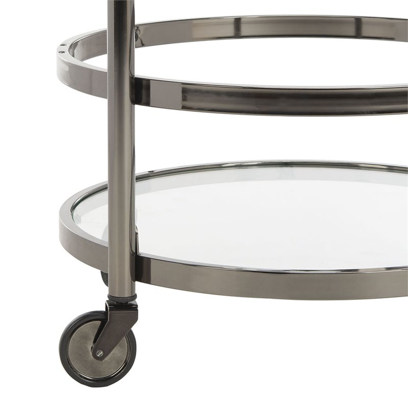 Pemberly Row Contemporary 2 Tier Glass Bar Cart in Gunmetal Finish