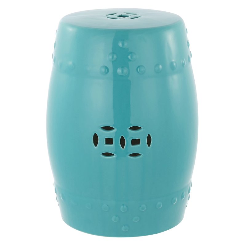 Pemberly Row Contemporary Ceramic Garden Stool in Light Aqua