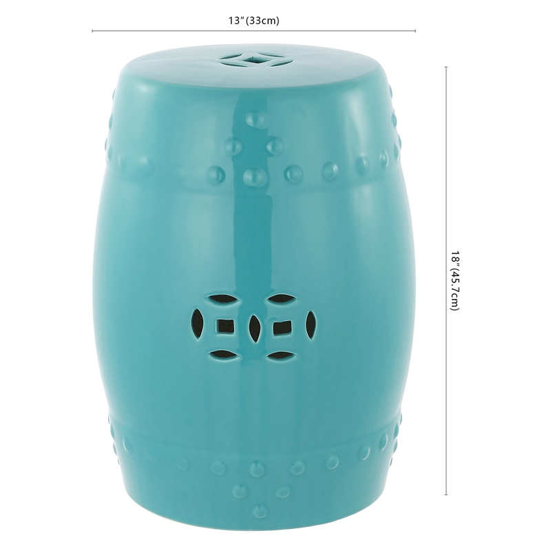 Pemberly Row Contemporary Ceramic Garden Stool in Light Aqua