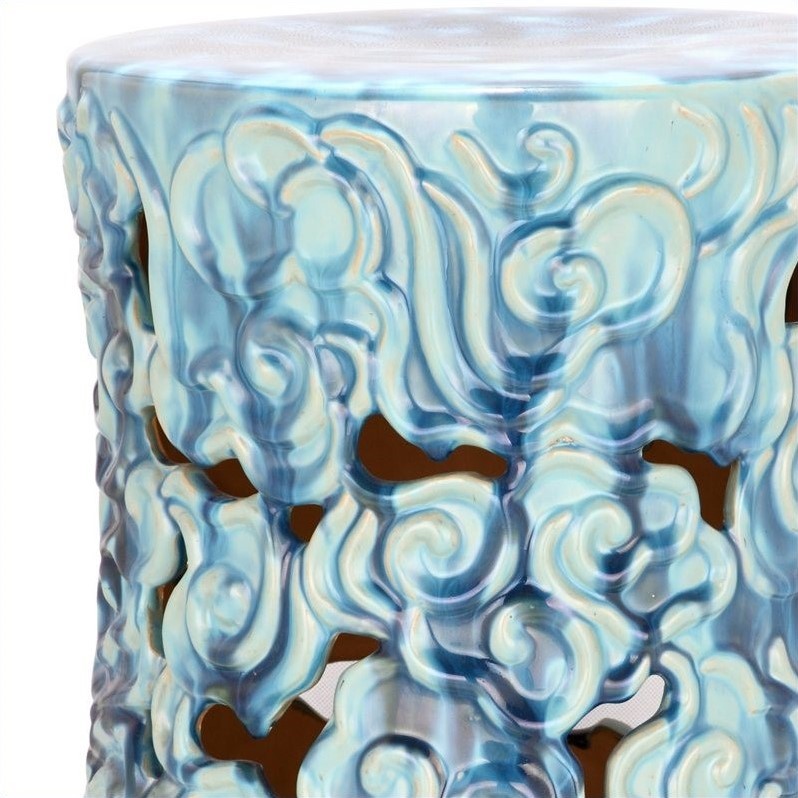 Pemberly Row Contemporary Ceramic Garden Stool in Ocean Blue