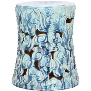 Pemberly Row Contemporary Ceramic Garden Stool in Ocean Blue