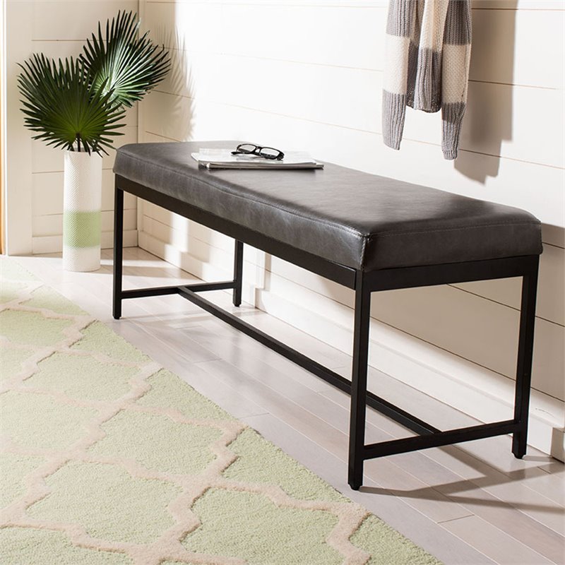 Pemberly Row Contemporary Faux Leather Bench in Gray and Black