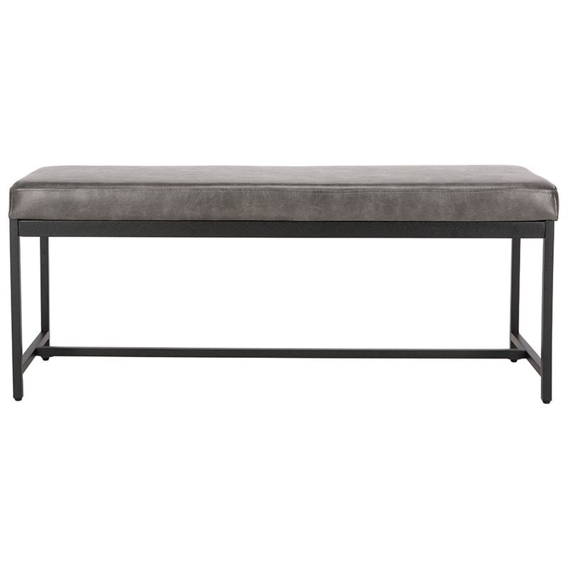 Pemberly Row Contemporary Faux Leather Bench in Gray and Black