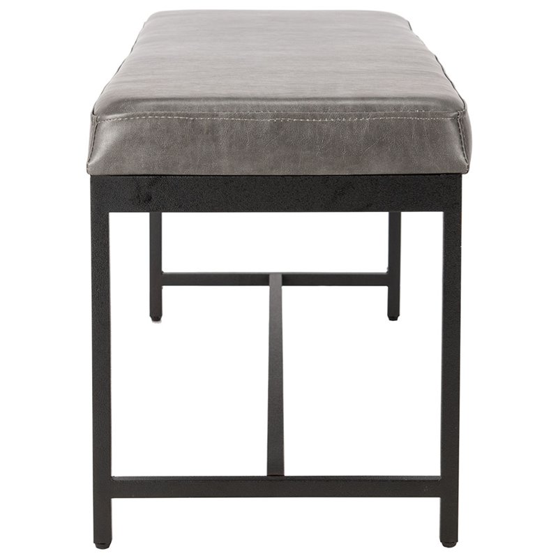 Pemberly Row Contemporary Faux Leather Bench in Gray and Black