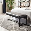 Pemberly Row Contemporary Faux Leather Bench in Gray and Black