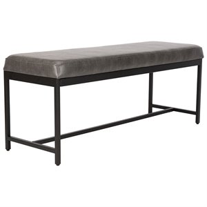 Pemberly Row Contemporary Faux Leather Bench in Gray and Black