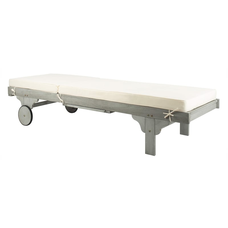 Pemberly Row Contemporary Patio Chaise Lounge in Gray and White