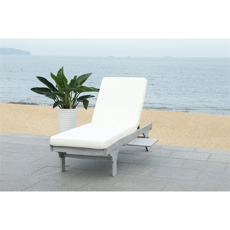 Pemberly Row Contemporary Patio Chaise Lounge in Gray and White