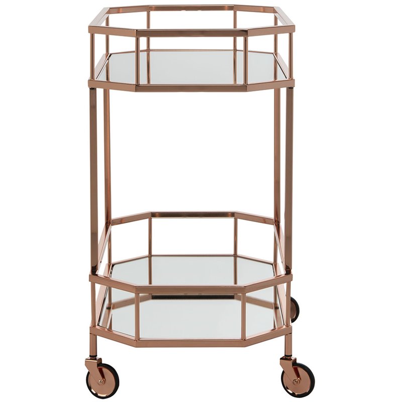Pemberly Row Contemporary 2 Tier Mirrored Bar Cart in Rose Gold