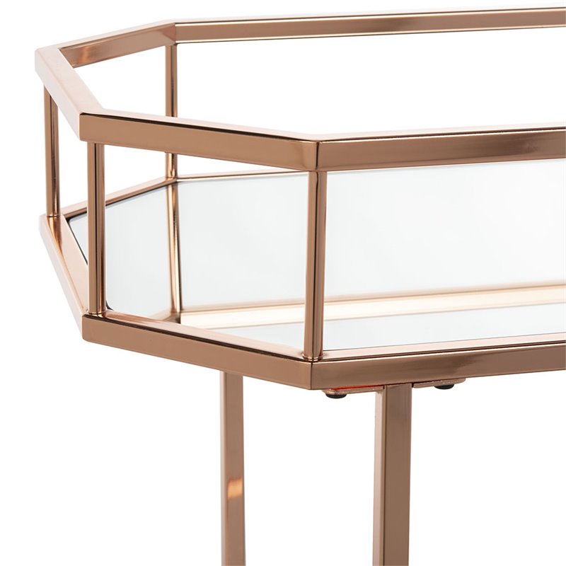 Pemberly Row Contemporary 2 Tier Mirrored Bar Cart in Rose Gold