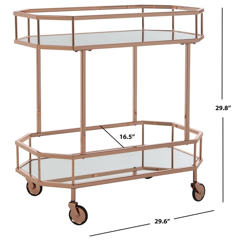 Pemberly Row Contemporary 2 Tier Mirrored Bar Cart in Rose Gold