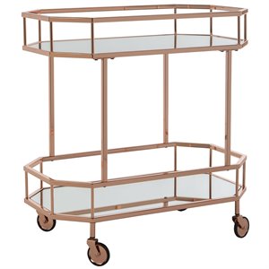 Pemberly Row Contemporary 2 Tier Mirrored Bar Cart in Rose Gold