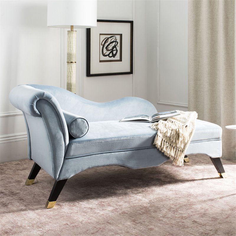 Pemberly Row Contemporary Chaise Lounge in Slate Blue and Black