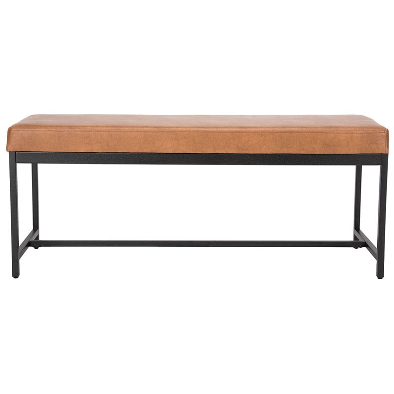 Pemberly Row Contemporary Faux Leather Bench in Brown and Black