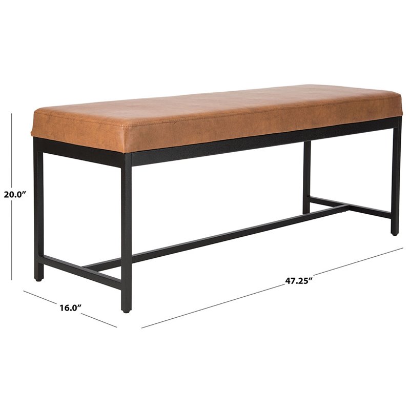Pemberly Row Contemporary Faux Leather Bench in Brown and Black