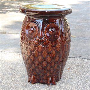 Pemberly Row Contemporary Wise Owl Ceramic Garden Stool in Brown