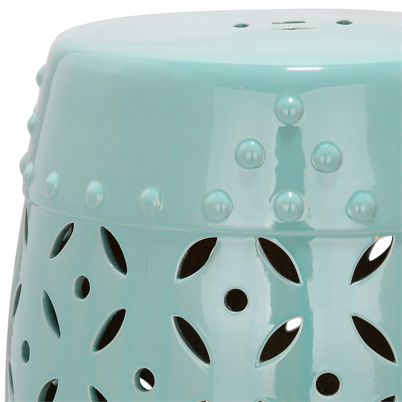 Pemberly Row Contemporary Ceramic Garden Stool in Robbins Egg Blue