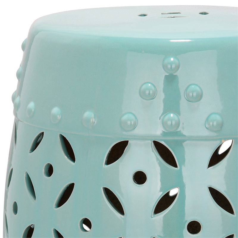 Pemberly Row Contemporary Ceramic Garden Stool in Robbins Egg Blue