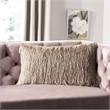 Pemberly Row Contemporary Shag Throw Pillow in Champagne and White