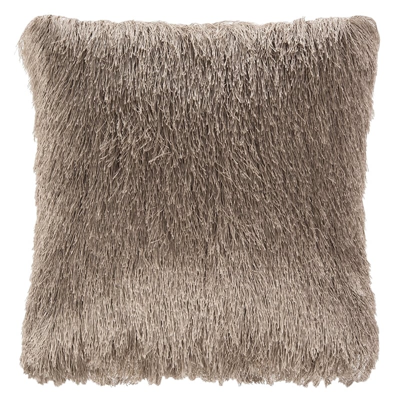 Pemberly Row Contemporary Shag Throw Pillow in Champagne and White