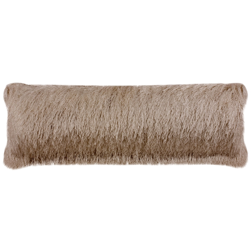 Pemberly Row Contemporary Shag Throw Pillow in Champagne and White
