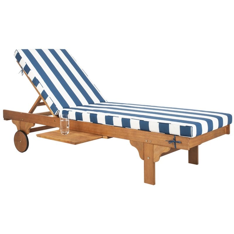 Pemberly Row Contemporary Mobile Patio Chaise Lounge in Navy and White