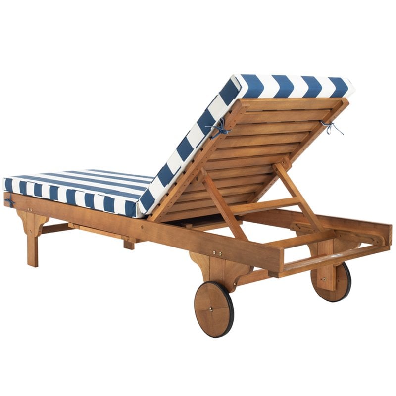 Pemberly Row Contemporary Mobile Patio Chaise Lounge in Navy and White