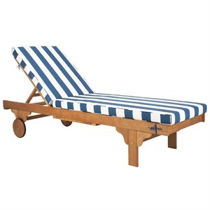 Pemberly Row Contemporary Mobile Patio Chaise Lounge in Navy and White