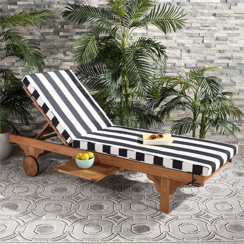 Pemberly Row Contemporary Mobile Patio Chaise Lounge in Black and White