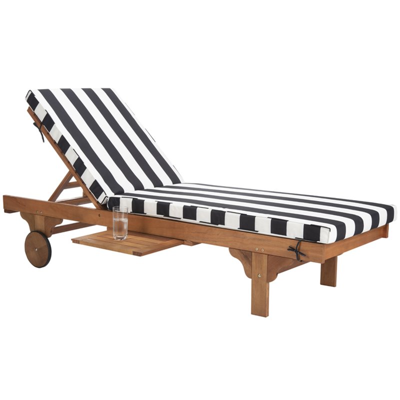 Pemberly Row Contemporary Mobile Patio Chaise Lounge in Black and White