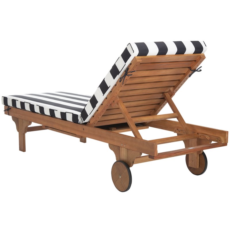 Pemberly Row Contemporary Mobile Patio Chaise Lounge in Black and White