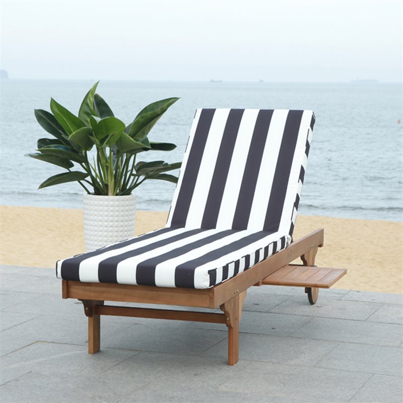 Pemberly Row Contemporary Mobile Patio Chaise Lounge in Black and White