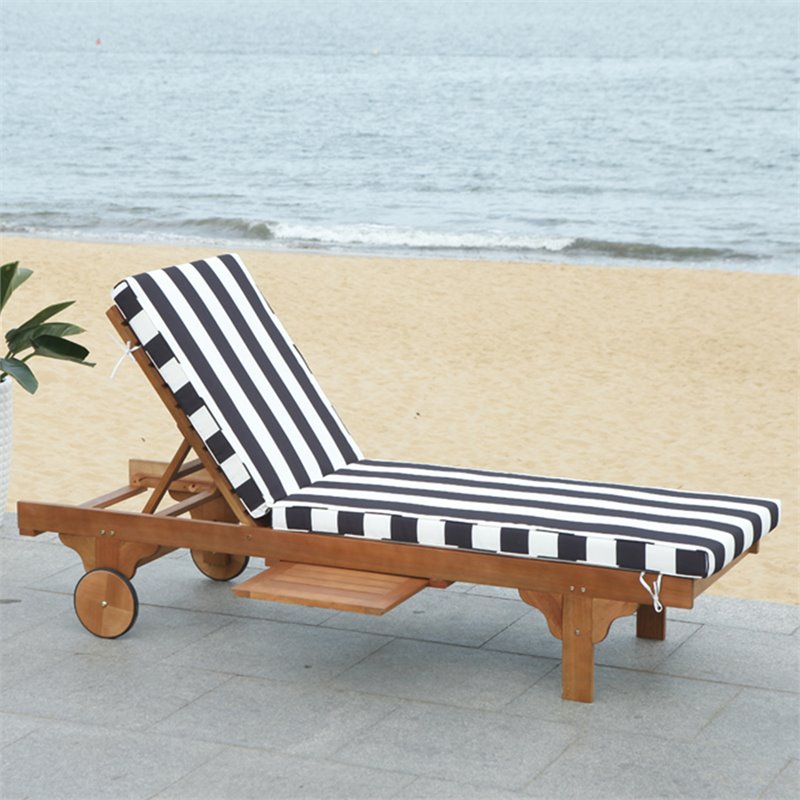 Pemberly Row Contemporary Mobile Patio Chaise Lounge in Black and White
